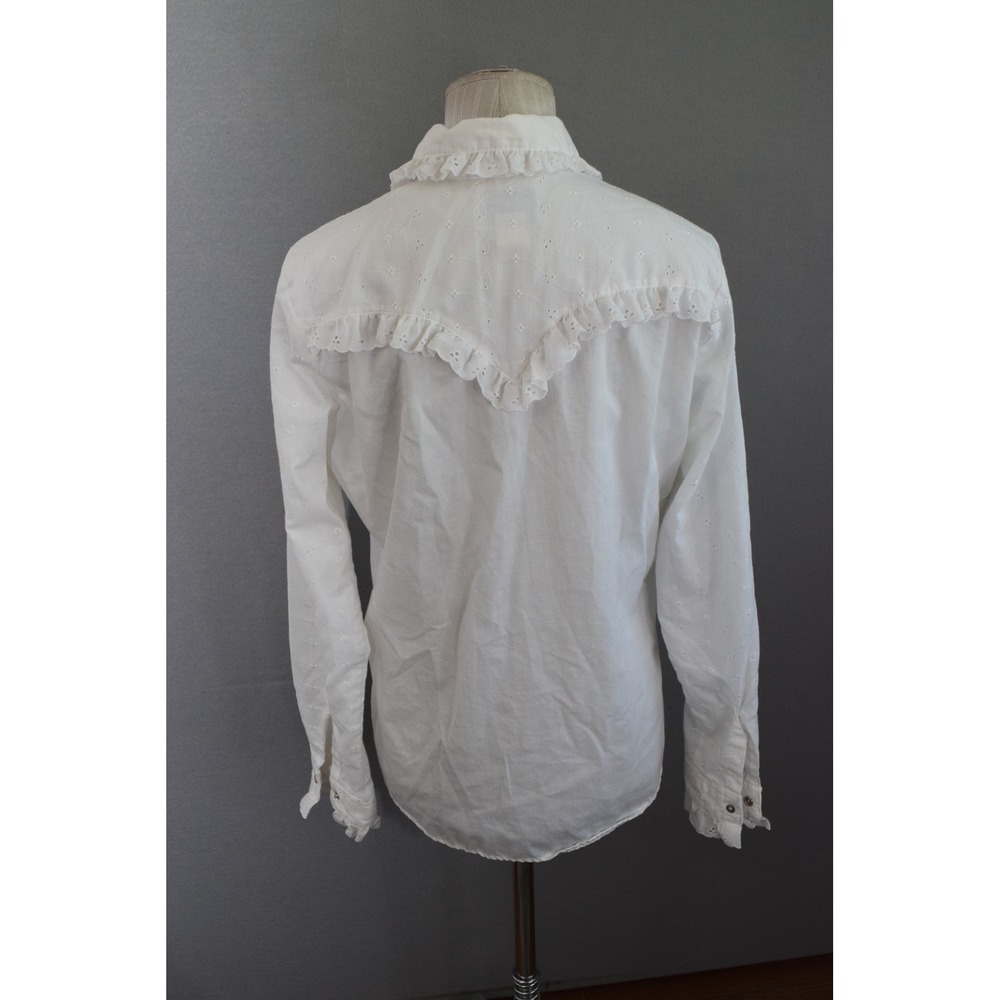 Rockmount Ranch Wear Shirt Small? White Eyelet Ruffle Western Vtg Rodeo Womens - Picture 4 of 5